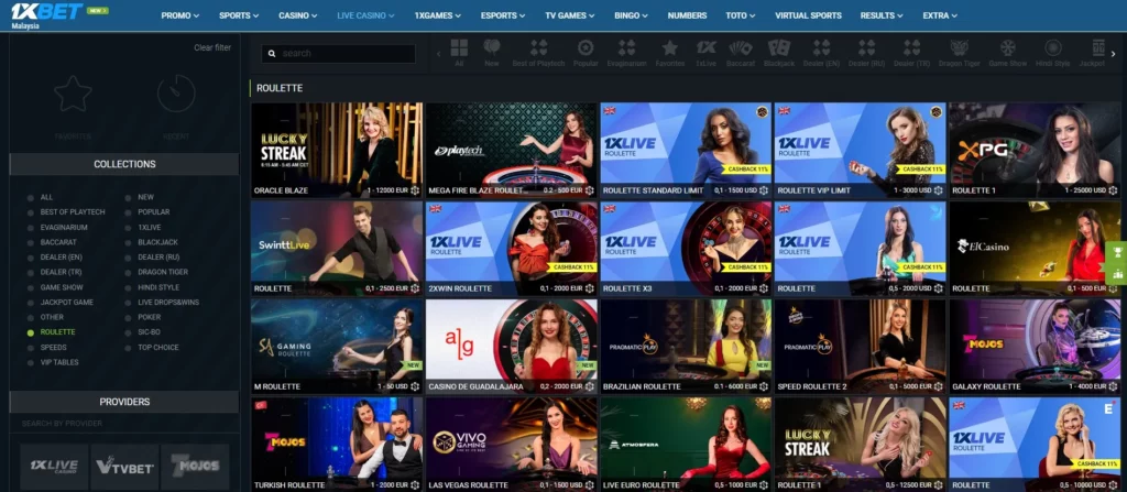 Live roulette at 1xBet Malaysia